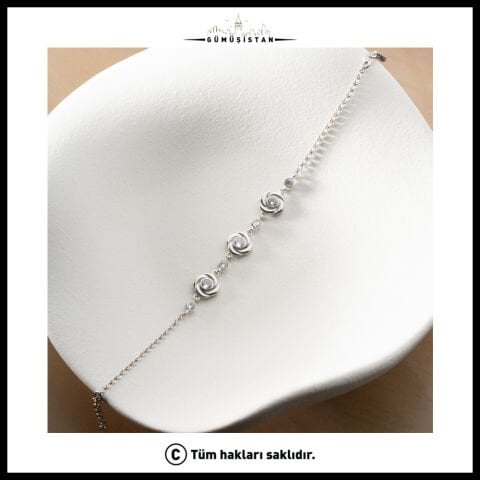 925 Ayar Gümüş Gül Figürlü Bileklik