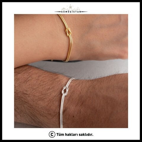 Aşk Düğümü Çift Bilekliği – Gold ve Gümüş Renk İtalyan Zincir Kadın Erkek Sevgili Bilekliği