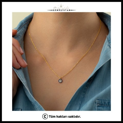 925 Ayar Gümüş Nazar Boncuğu Kolye – Mavi Zirkon Taşlı Minimal Göz Kolyesi