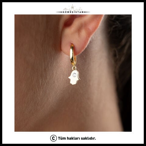 925 Ayar Gümüş Gold El Figürlü Taşlı Halka Küpe