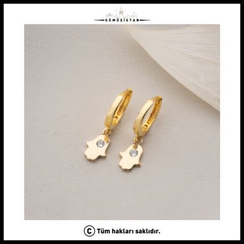 925 Ayar Gümüş Gold El Figürlü Taşlı Halka Küpe
