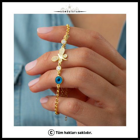 925 Ayar Gümüş Nazarlı Kelebek Bileklik