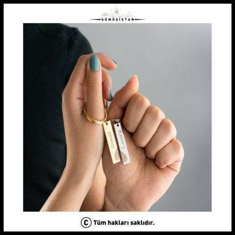 Kişiye Özel Çift Kalpli Çelik Anahtarlık ( 2 Adet )