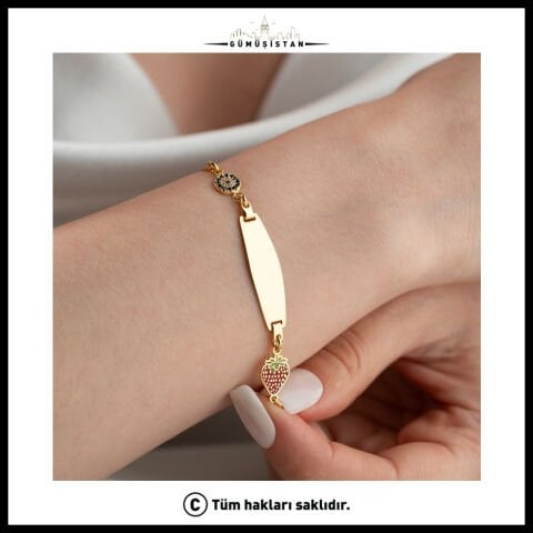 925 Ayar Gümüş Minik Çilekli Bileklik