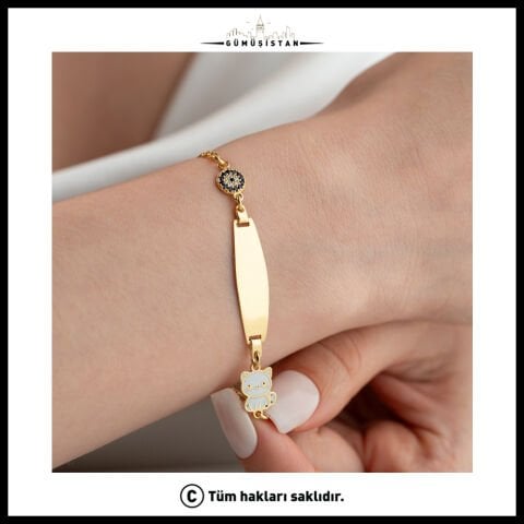 925 Ayar Gümüş Nazar Boncuklu Kedi Figürlü Bileklik