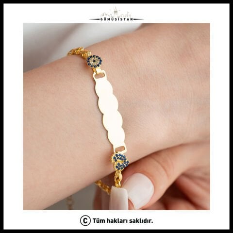 925 Ayar Gümüş Nazar Boncuklu Kalp Detaylı İsimlik Bileklik