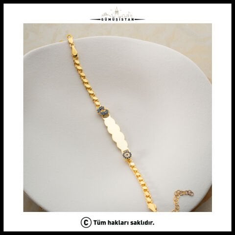 925 Ayar Gümüş Nazar Boncuklu Kalp Detaylı İsimlik Bileklik