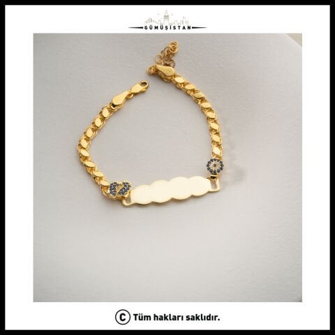 925 Ayar Gümüş Nazar Boncuklu Kalp Detaylı İsimlik Bileklik