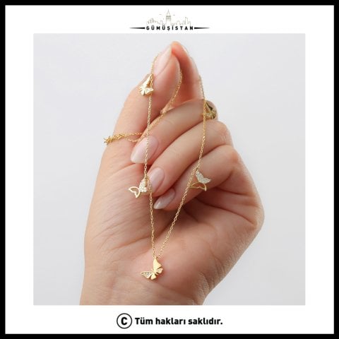 Kelebekli Şans Kolyesi – Zirkon Taşlı Çoklu Kelebek 925 Ayar Gümüş Kadın Kolye