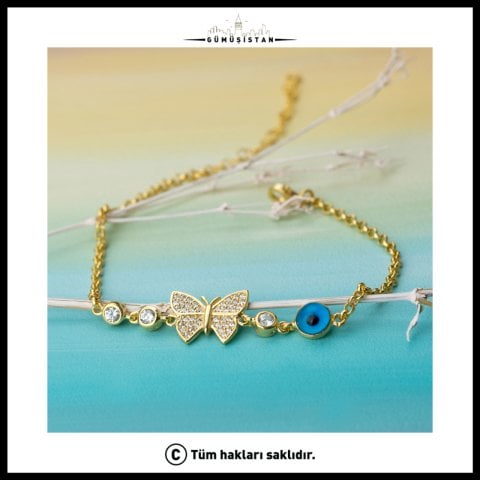 925 Ayar Gümüş Nazarlı Kelebek Bileklik