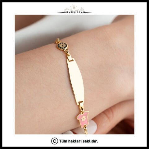 925 Ayar Gümüş Pembe Tulum Figürlü İsimlik Bileklik