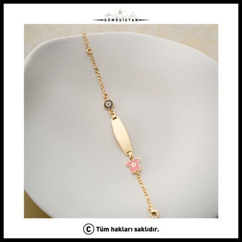 925 Ayar Gümüş Pembe Tulum Figürlü İsimlik Bileklik