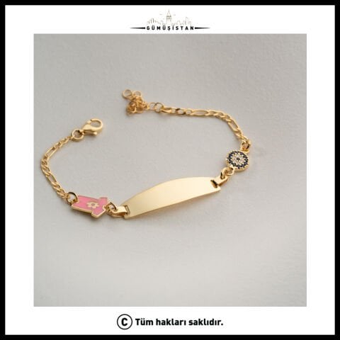 925 Ayar Gümüş Pembe Tulum Figürlü İsimlik Bileklik