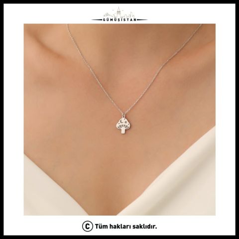 925 Ayar Gümüş Minimal Mantar Kolye