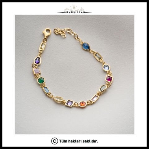 925 Ayar Gümüş Renkli Mozaik Taşlı Bileklik