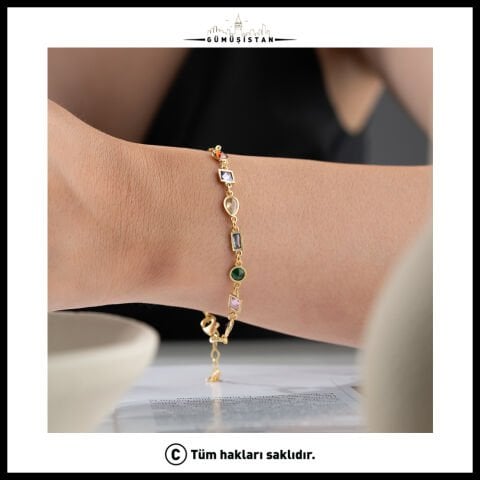 925 Ayar Gümüş Renkli Mozaik Taşlı Bileklik