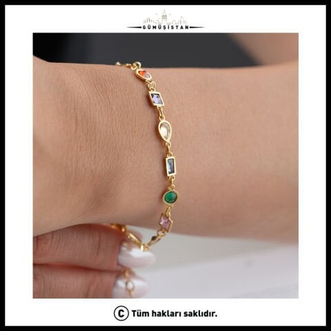 925 Ayar Gümüş Renkli Mozaik Taşlı Bileklik