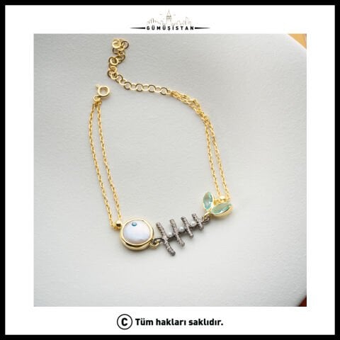 925 Ayar Gümüş Renkli Taşlı Balık İskeleti Bileklik