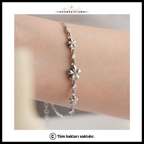 925 Ayar Gümüş Minimal Çiçekli Bileklik