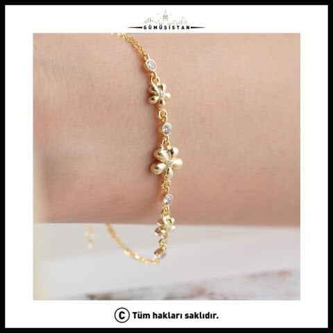 925 Ayar Gümüş Minimal Çiçekli Bileklik