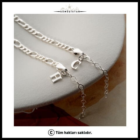 925 Ayar Gümüş Harf Detaylı Çift Bileklik