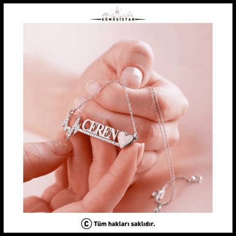 925 Ayar Gümüş Kalp Atışı İsimli Kolye