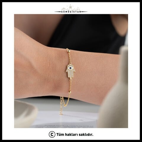 925 Ayar Gümüş Taş Detaylı Fatmanın Eli Bileklik