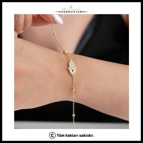 925 Ayar Gümüş Taş Detaylı Fatmanın Eli Bileklik