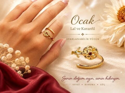 925 Ayar Gümüş Ocak Ayı Lal & Karanfil Doğum Çiçeği Yüzüğü