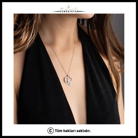 925 Ayar Gümüş Ayak izi Kalp Kolye
