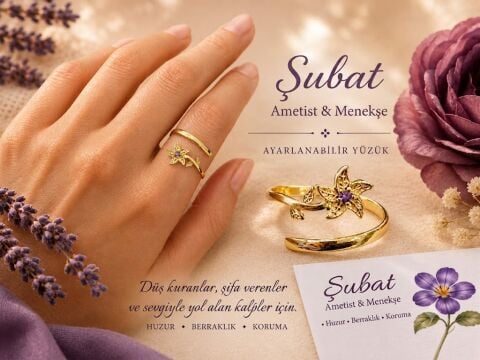 925 Ayar Gümüş Şubat Ayı Ametist & Menekşe Doğum Çiçeği Yüzüğü
