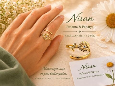 925 Ayar Gümüş Nisan Ayı Pırlanta & Papatya Doğum Çiçeği Yüzüğü