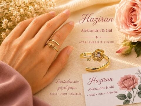 925 Ayar Gümüş Haziran Ayı Aleksandrit & Gül Doğum Çiçeği Yüzüğü