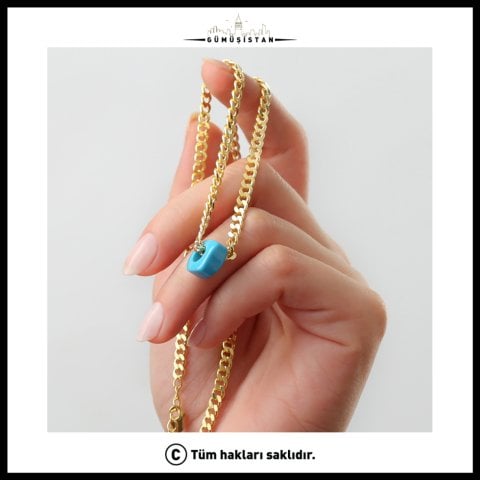 925 Ayar Gümüş Mavi Boncuklu Gurmet Zincir Kolye