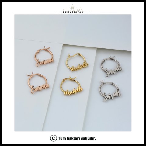 Kişiye Özel Monogram Küpe – Baş Harf İşlemeli Yuvarlak Sallantılı Küpe