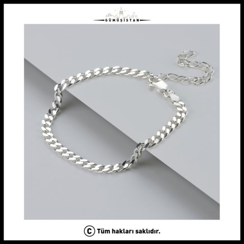 925 Ayar Gümüş Gurmet Zincir Bileklik (Rodyum)