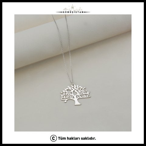 925 Ayar Gümüş İsim Detaylı Hayat Ağacı Kolye
