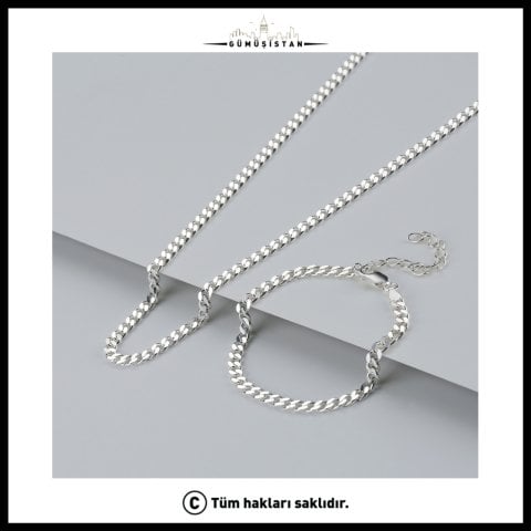 925 Ayar Gümüş Gurmet Zincir Kolye-Bileklik Set