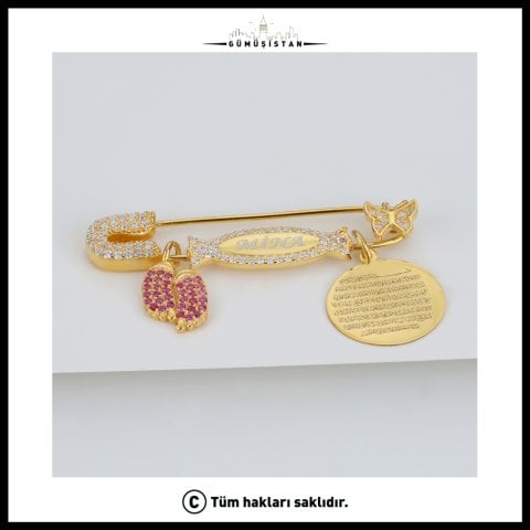 925 Ayar Gümüş Pembe Ayak Nazar Boncuklu Kişiye Özel Bebek İğnesi