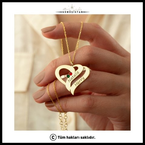 925 Ayar Gümüş Kişiye Özel Taş ve Kalp Detaylı Kolye