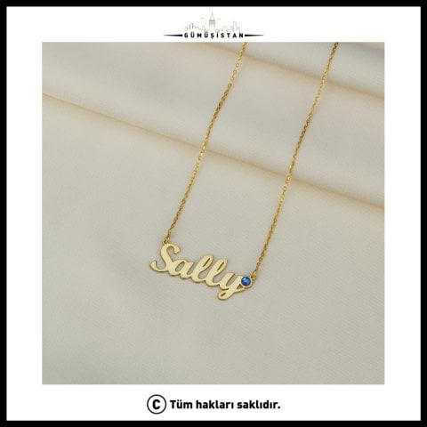 925 Ayar Gümüş İsim ve Taş Detaylı Kolye