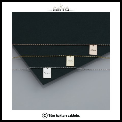 Kişiye Özel İsim Kazımalı Plaka Kolye – Minimal İsimli Kolye