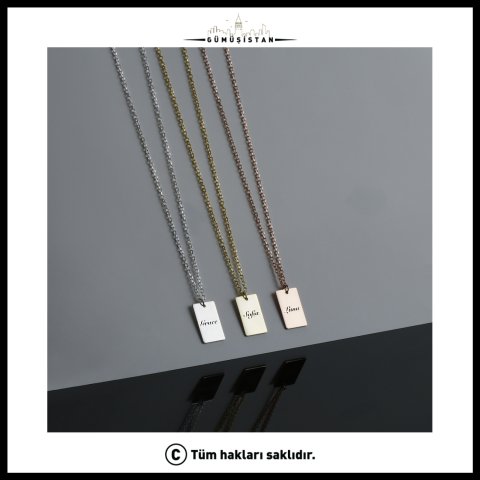 Kişiye Özel İsim Kazımalı Plaka Kolye – Minimal İsimli Kolye