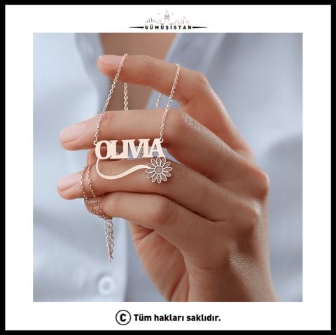 Kişiye Özel İsimli Papatya Kolye – Çiçek Figürlü İsim Kolyesi