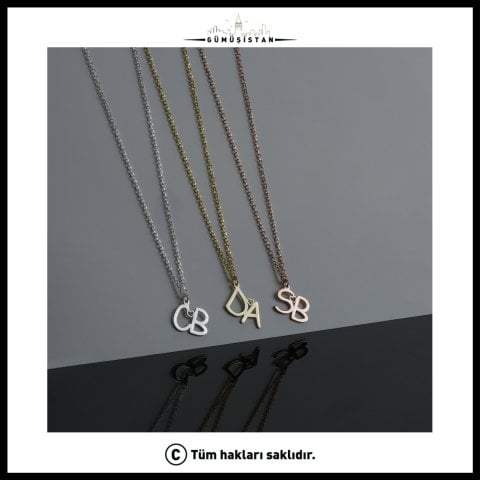 925 Ayar Gümüş Harf ve Kalp Detaylı Kolye