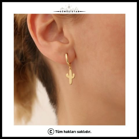 925 Ayar Gümüş Minimal Kaktüs Küpe