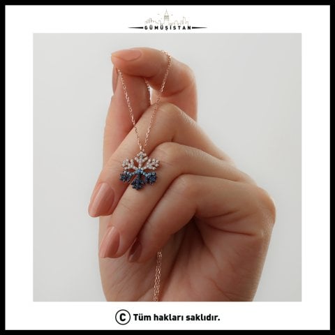 925 Ayar Gümüş Renkli Kar Tanesi Kolye