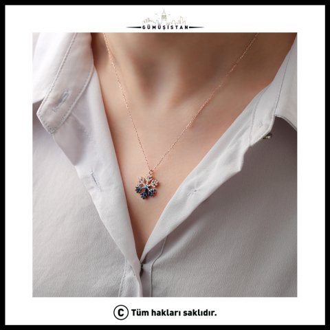 925 Ayar Gümüş Renkli Kar Tanesi Kolye