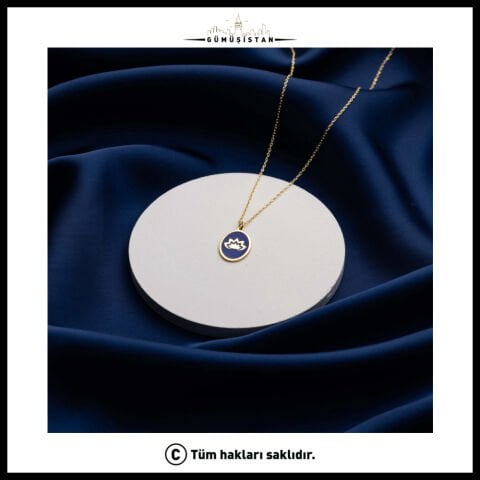 925 Ayar Gümüş Lotus Kolye – Gece Mavisi