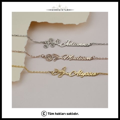 925 Ayar Gümüş Doğum Aylarına Özel Doğum Çiçeği Bileklik